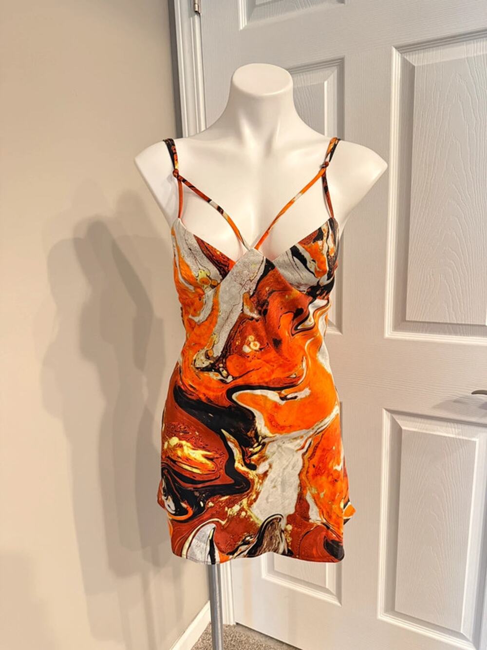 Urban Outfitters Mini Dress Orange Marble Slip Festival Party S/M